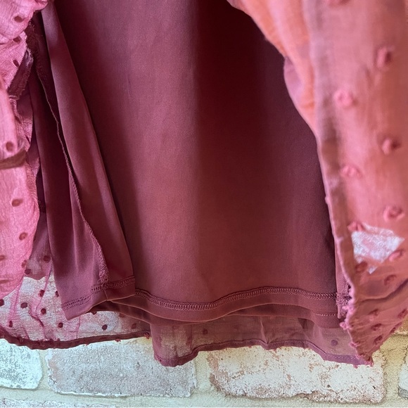 Monteau Maroon Mock Neck Long Sleeve Blouse Swiss Dot Sheer Women’s Size - Picture 5 of 10